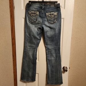 Vigoss Boot Cut Jeans with Embroidered Pockets - Denim Blue